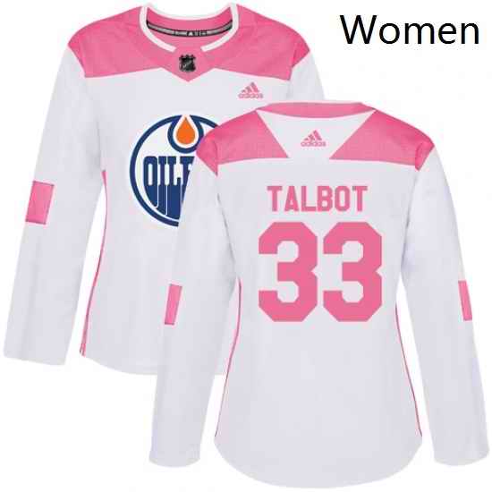 Womens Adidas Edmonton Oilers 33 Cam Talbot Authentic WhitePink Fashion NHL Jersey